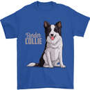 A Border Collie Dog Illustration Mens T-Shirt 100% Cotton Royal Blue