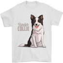 A Border Collie Dog Illustration Mens T-Shirt 100% Cotton White