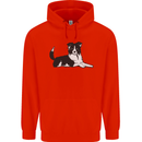 A Border Collie Dog Lying Down Childrens Kids Hoodie Bright Red