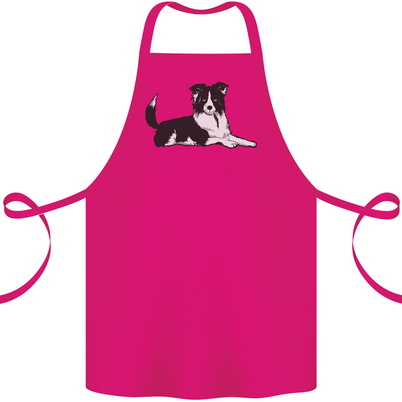 A Border Collie Dog Lying Down Cotton Apron 100% Organic Pink