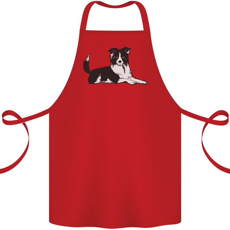 A Border Collie Dog Lying Down Cotton Apron 100% Organic Red