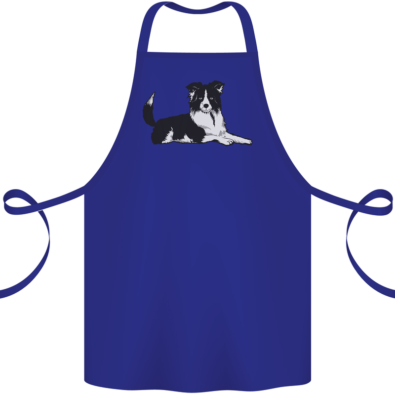 A Border Collie Dog Lying Down Cotton Apron 100% Organic Royal Blue