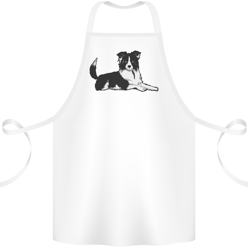 A Border Collie Dog Lying Down Cotton Apron 100% Organic White