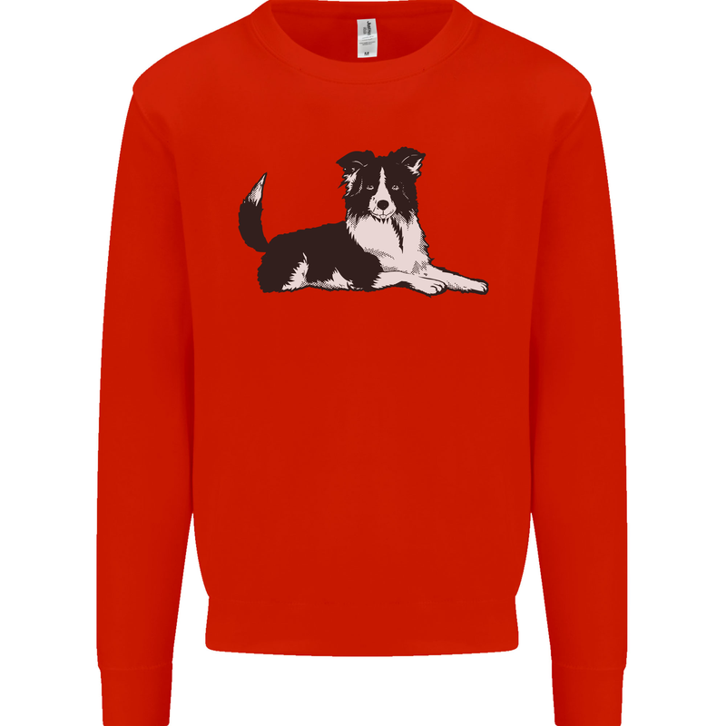 A Border Collie Dog Lying Down Kids Sweatshirt Jumper Bright Red