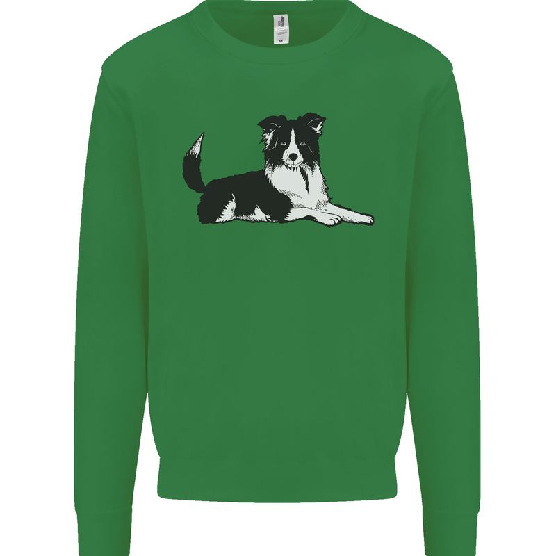 A Border Collie Dog Lying Down Kids Sweatshirt Jumper Irish Green