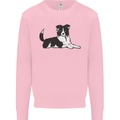 A Border Collie Dog Lying Down Kids Sweatshirt Jumper Light Pink