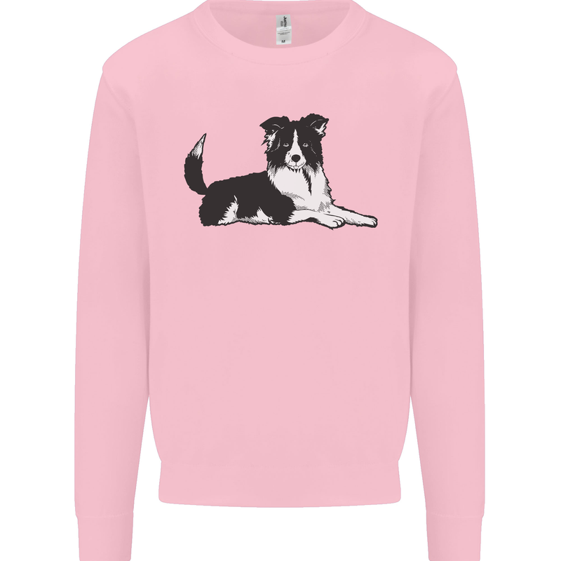 A Border Collie Dog Lying Down Kids Sweatshirt Jumper Light Pink