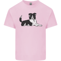 A Border Collie Dog Lying Down Kids T-Shirt Childrens Light Pink