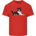A Border Collie Dog Lying Down Kids T-Shirt Childrens Red
