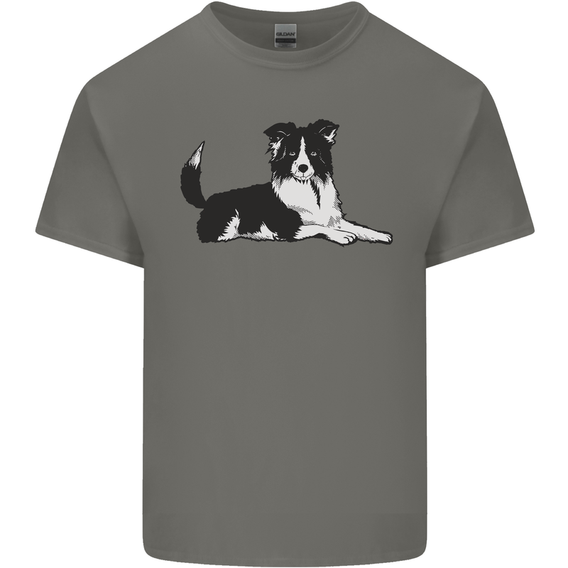A Border Collie Dog Lying Down Mens Cotton T-Shirt Tee Top Charcoal