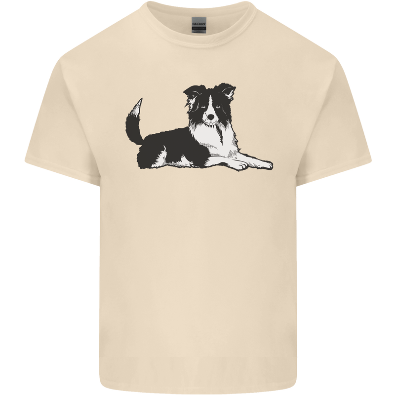 A Border Collie Dog Lying Down Mens Cotton T-Shirt Tee Top Natural