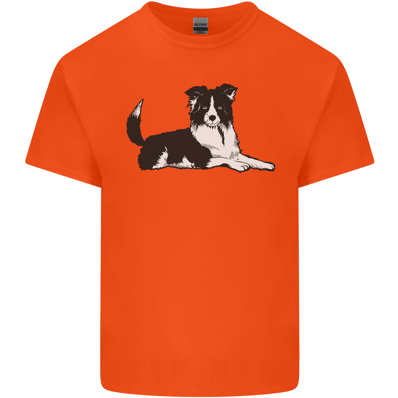 A Border Collie Dog Lying Down Mens Cotton T-Shirt Tee Top Orange