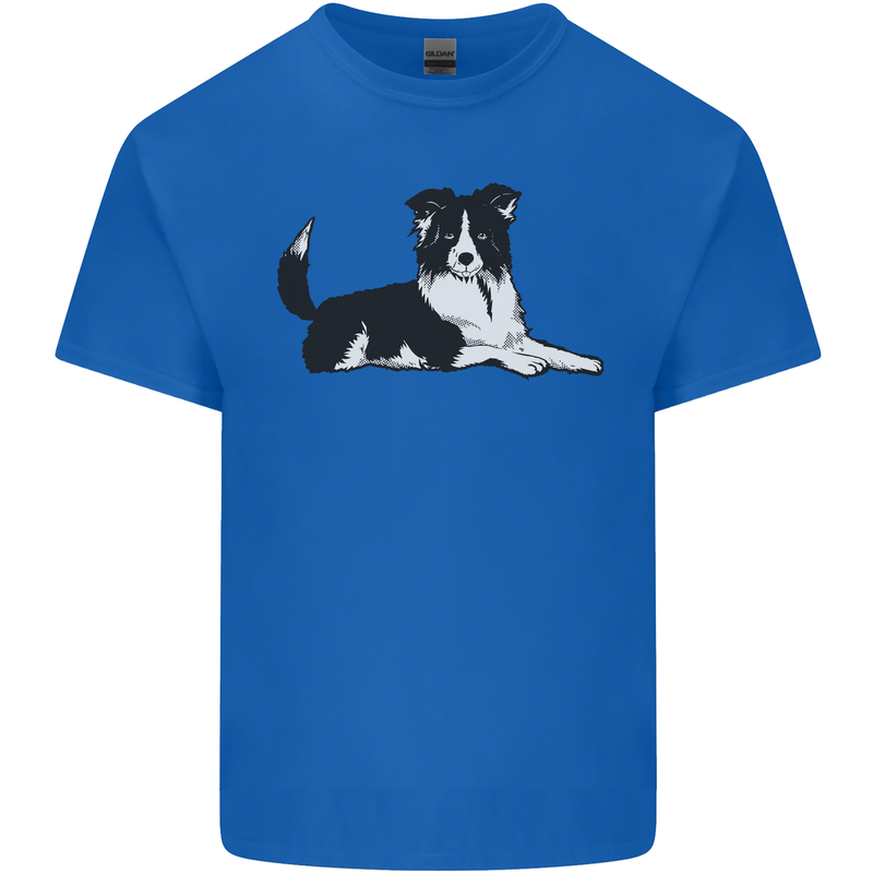A Border Collie Dog Lying Down Mens Cotton T-Shirt Tee Top Royal Blue