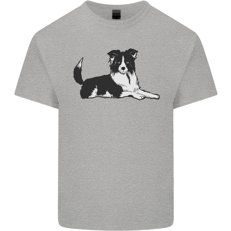 A Border Collie Dog Lying Down Mens Cotton T-Shirt Tee Top Sports Grey