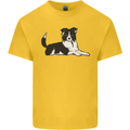 A Border Collie Dog Lying Down Mens Cotton T-Shirt Tee Top Yellow