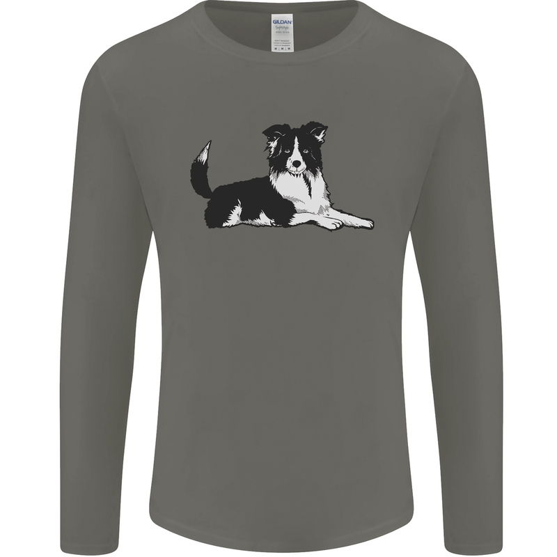 A Border Collie Dog Lying Down Mens Long Sleeve T-Shirt Charcoal