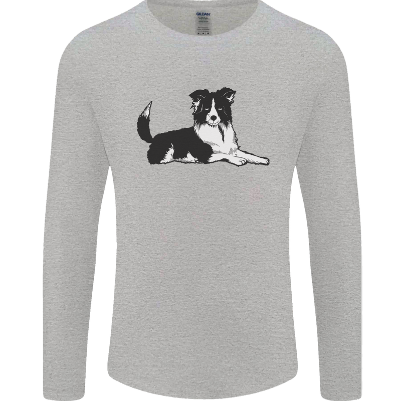 A Border Collie Dog Lying Down Mens Long Sleeve T-Shirt Sports Grey