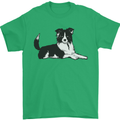 A Border Collie Dog Lying Down Mens T-Shirt 100% Cotton Irish Green