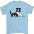 A Border Collie Dog Lying Down Mens T-Shirt 100% Cotton Light Blue
