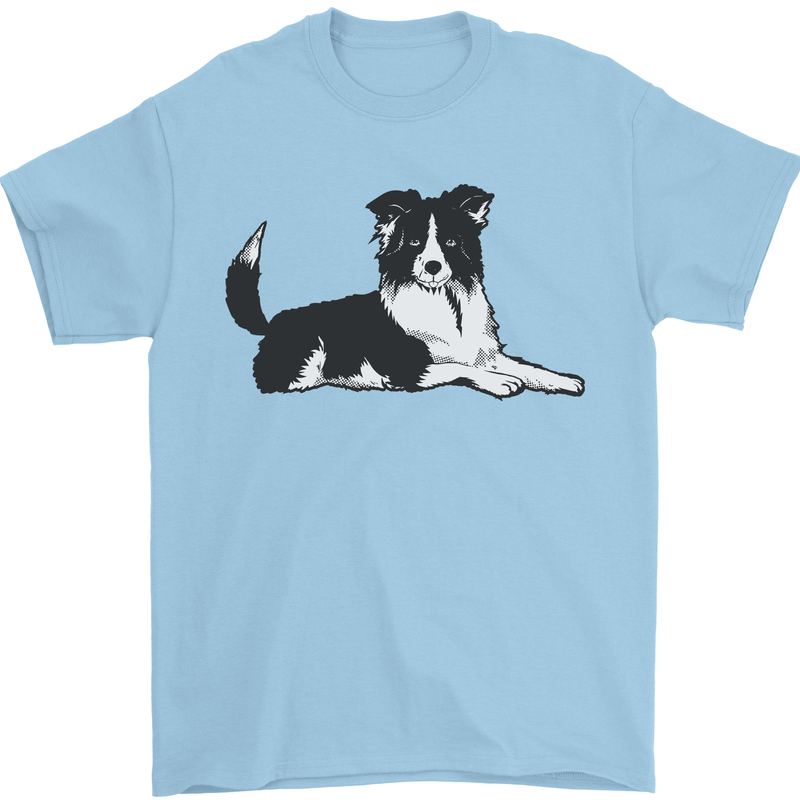 A Border Collie Dog Lying Down Mens T-Shirt 100% Cotton Light Blue