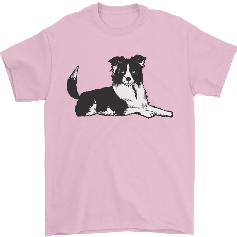 A Border Collie Dog Lying Down Mens T-Shirt 100% Cotton Light Pink