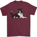 A Border Collie Dog Lying Down Mens T-Shirt 100% Cotton Maroon