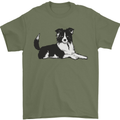 A Border Collie Dog Lying Down Mens T-Shirt 100% Cotton Military Green