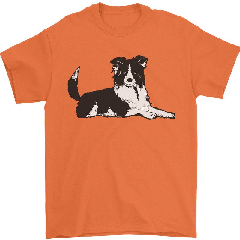 A Border Collie Dog Lying Down Mens T-Shirt 100% Cotton Orange