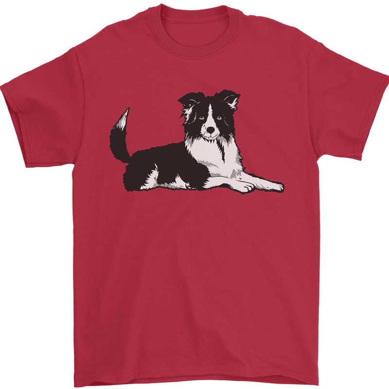 A Border Collie Dog Lying Down Mens T-Shirt 100% Cotton Red