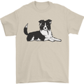 A Border Collie Dog Lying Down Mens T-Shirt 100% Cotton Sand