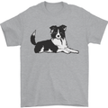 A Border Collie Dog Lying Down Mens T-Shirt 100% Cotton Sports Grey
