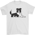 A Border Collie Dog Lying Down Mens T-Shirt 100% Cotton White