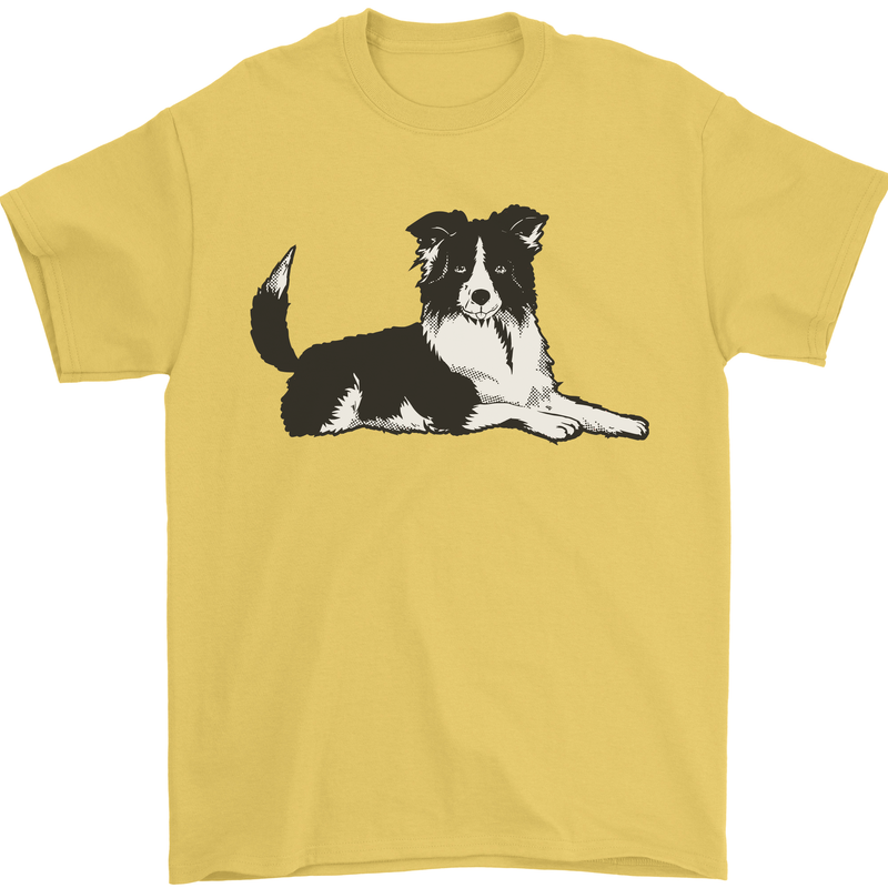 A Border Collie Dog Lying Down Mens T-Shirt 100% Cotton Yellow