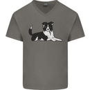 A Border Collie Dog Lying Down Mens V-Neck Cotton T-Shirt Charcoal