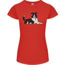 A Border Collie Dog Lying Down Womens Petite Cut T-Shirt Red
