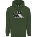 A Border Collie Dog Mens 80% Cotton Hoodie Forest Green