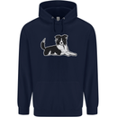 A Border Collie Dog Mens 80% Cotton Hoodie Navy Blue