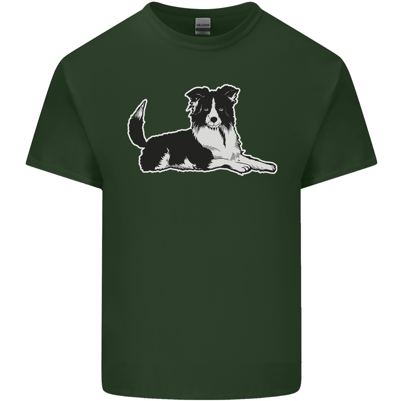 A Border Collie Dog Mens Cotton T-Shirt Tee Top Forest Green