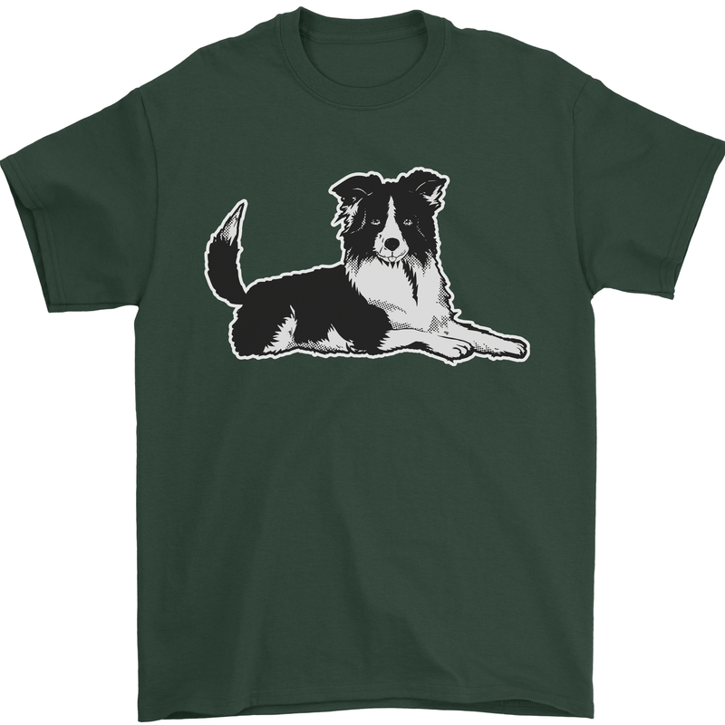 A Border Collie Dog Mens T-Shirt 100% Cotton Forest Green
