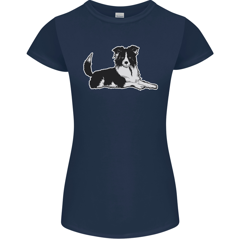 A Border Collie Dog Womens Petite Cut T-Shirt Navy Blue
