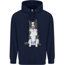 A Border Collie Mens 80% Cotton Hoodie Navy Blue