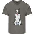 A Border Collie Mens V-Neck Cotton T-Shirt Charcoal