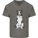 A Border Collie Mens V-Neck Cotton T-Shirt Charcoal