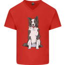 A Border Collie Mens V-Neck Cotton T-Shirt Red