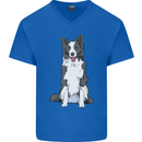 A Border Collie Mens V-Neck Cotton T-Shirt Royal Blue