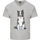 A Border Collie Mens V-Neck Cotton T-Shirt Sports Grey