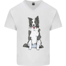A Border Collie Mens V-Neck Cotton T-Shirt White