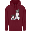 A Border Collie and Puppy Childrens Kids Hoodie Maroon