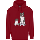 A Border Collie and Puppy Childrens Kids Hoodie Red