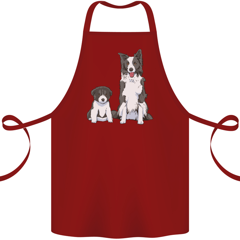 A Border Collie and Puppy Cotton Apron 100% Organic Maroon